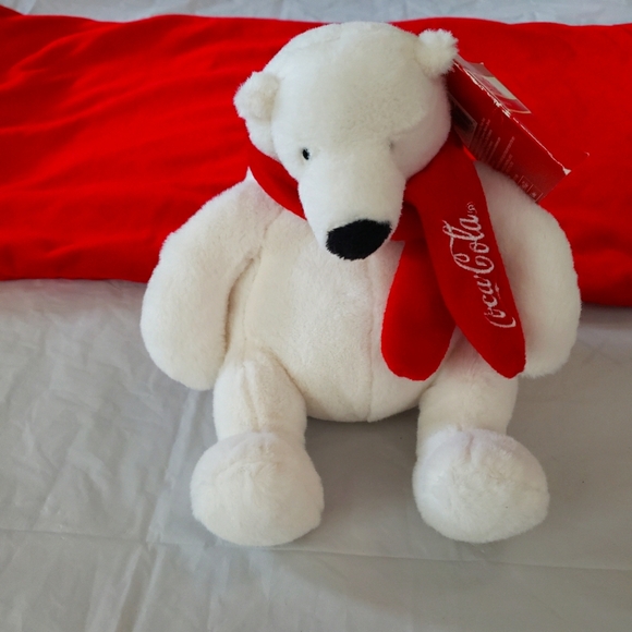NWT 2013 Coca Cola Coke White Plush Polar Bear Scarf 7" Toy Stuffed Animal Sit - Picture 1 of 13